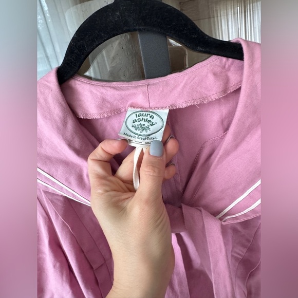 Vintage 1980s Laura Ashley Pink Sailor Dress maxi midi tie front collar peony - Picture 4 of 9